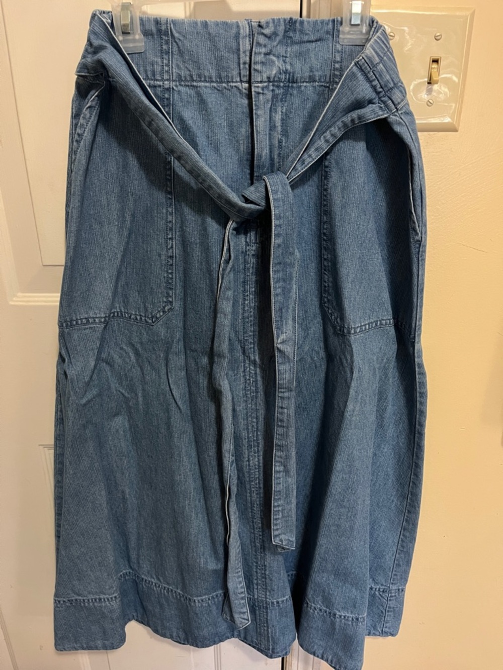Universal Thread Blue Denim Midi Skirt with Tie Waist